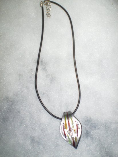 Red, Silver and Yellow Italian Murano Glass Spoon Pendant Necklace on leather chord