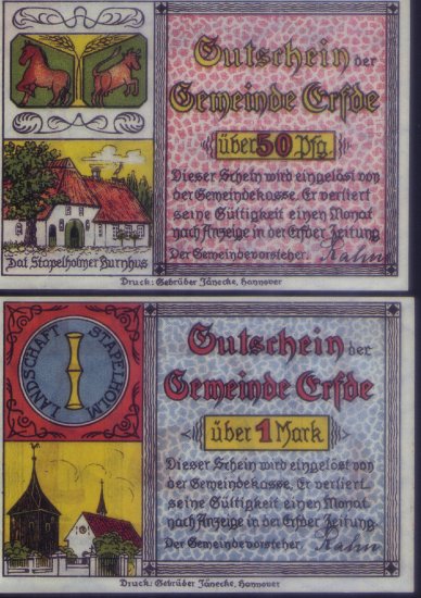 German Notgeld - 50 pfennig & 1 mark, Gemeinde Crfde