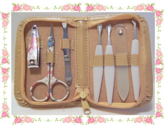 7PC Manicure Set w/ Glass Nail File & Case