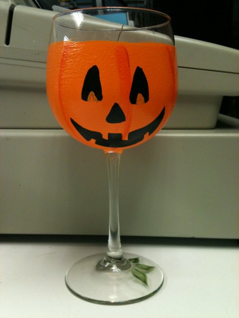 Hand Painted Jack-O-Lantern Wine Glasses, set of 4