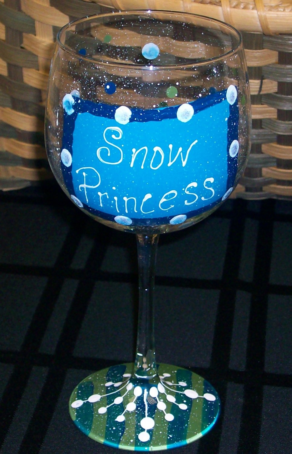 Hand Painted "Snow Princess" Wine Glass