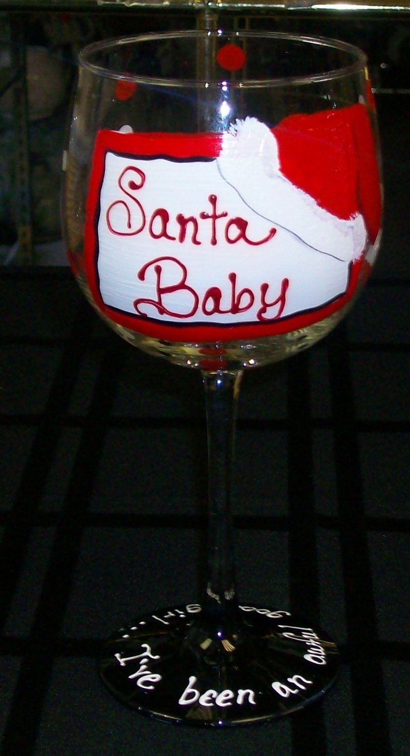 Hand Painted "Santa Baby" Wine Glass
