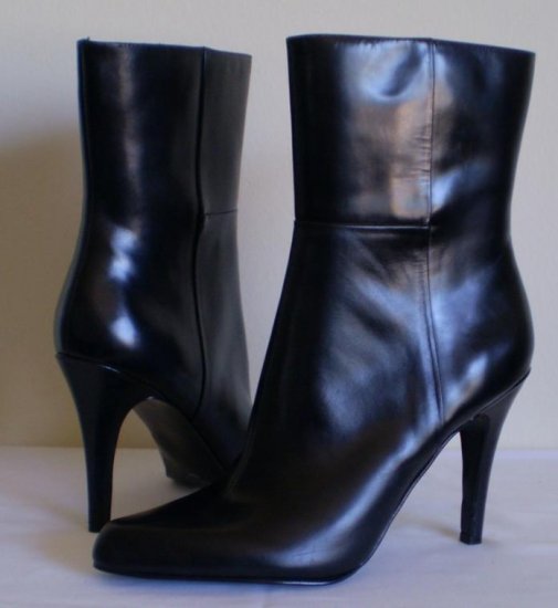 Nine West Lapaz Black Leather Mid Calf Boots Heels 10.5