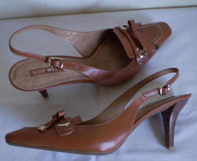 Nine West Brown Leather Sling Back Heels Nw 11