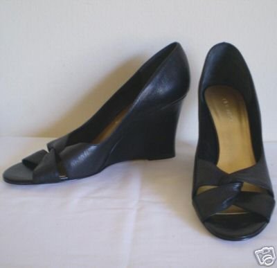 Nine West Black Leather Shoes Wedge Heels Pumps Nw 11