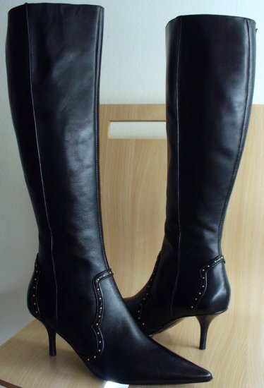 Michael Kors Dallas Black Leather Tall Boots Heels 7