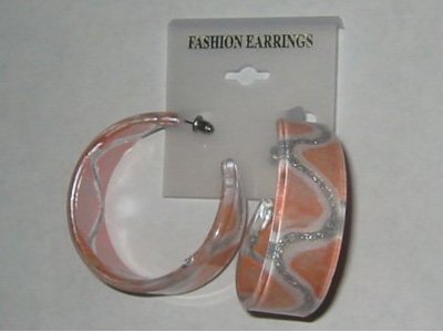 Silvery Stripe Hoop Earrings - Peach
