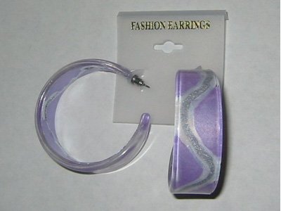 Silvery Stripe Hoop Earrings - Purple