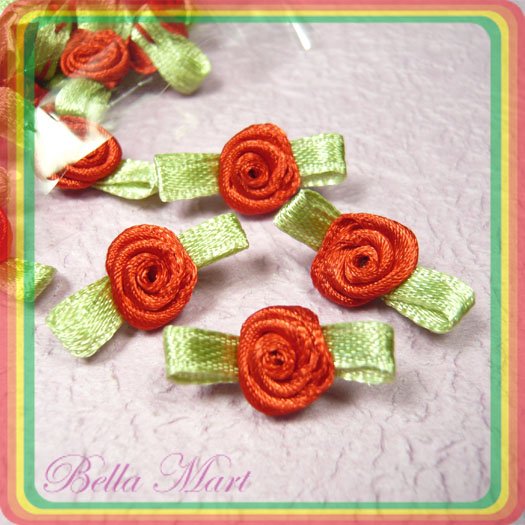 100 Red Satin Ribbon Rose Flower Applique/Craft/Sew/Wedding F001
