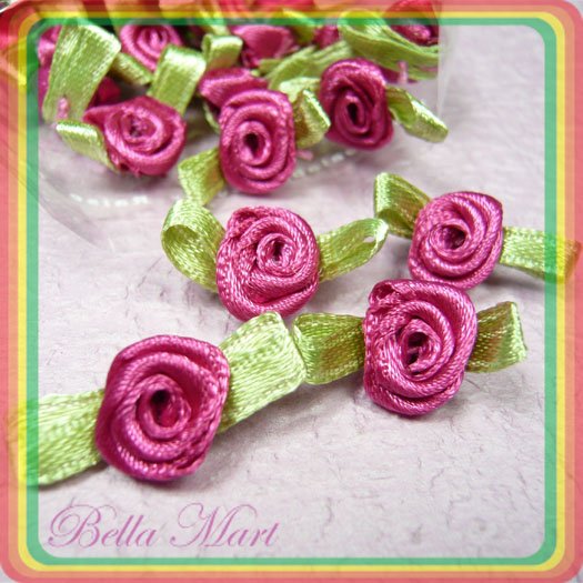 100 Burgundy Satin Ribbon Rose Flower Applique/Craft/Wedding F03