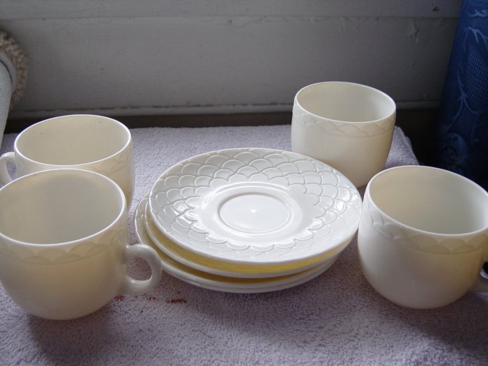 Four Cream China French Cups and Saucers #100002
