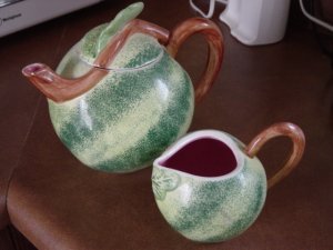 Large Green Melon Teapot and Creamer #100008