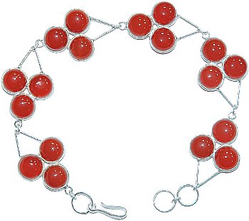 .925 SS 18 Stone Carnelian Triangle Bracelet 7.75 inch