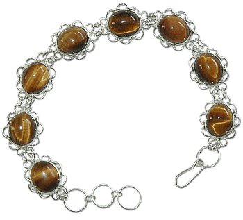 .925 SS Oval Tigereye Flower Bracelet 7.75 inches