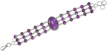 .925 SS Oval Amethyst Linked Bracelet 7.5 inches