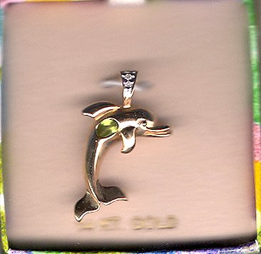 14K Gold Oval Peridot Dolphin Pendant
