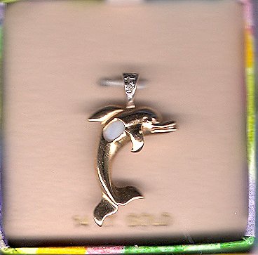 14K Gold Oval Genuine Opal Dolphin Pendant