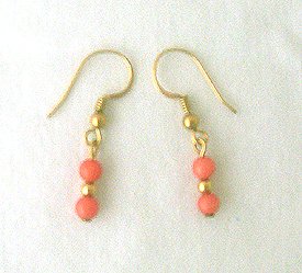 14K GF Genuine Coral Drop Earrings 1 1/4 Long