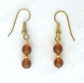 14K GF 6mm Round Amber Drop Earrings - 1 3/8 Long