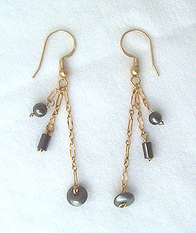 14K GF Hematite Dangle Chain Earrings - 2 1/4 L