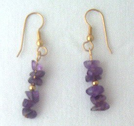 14K GF Amethyst Chips Drop Earrings - 1 3/4 Long
