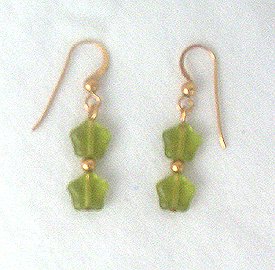 14K GF Peridot Stars Drop Earrings - 1 1/2 Long