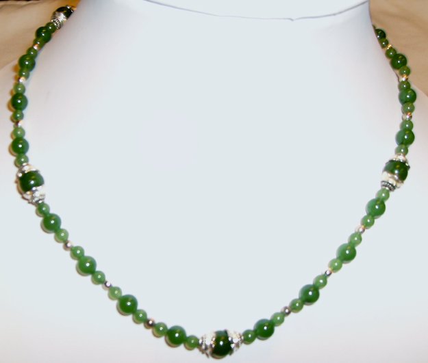 .925 SS Burmese Jade Bead Necklace - 17.75 Inches