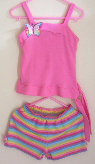 Girls 4T Pink and Rainbow Butterfly Short Set EUC