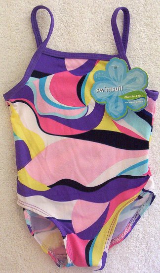 Infant Girl Purple Art 1 PC Swim Suit 6m 12m NWT Twins?