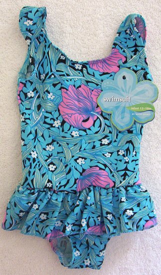 Infant Girl Blue Pink Blk Floral 1 PC Suit 12m 18m NWT