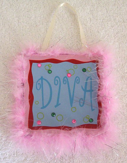 Girls Pink Fur Trim Diva Room Decor Door Sign Brand New!