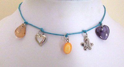 Teen Turquoise Leather Charm Choker Necklace - New Item
