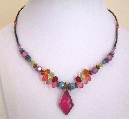 Teen Bronze and Acrylic Bead Necklace 17-19 in New Item