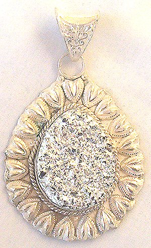 Men's .925 Silver Titanium Druzy Pendant 21.2 Grams