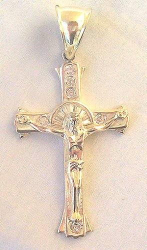 .925 Silver Diamond Large Crucifix Pendant 24.6 Grams