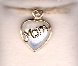 10K Gold Mother of Pearl Heart Mom Necklace 18 Inches