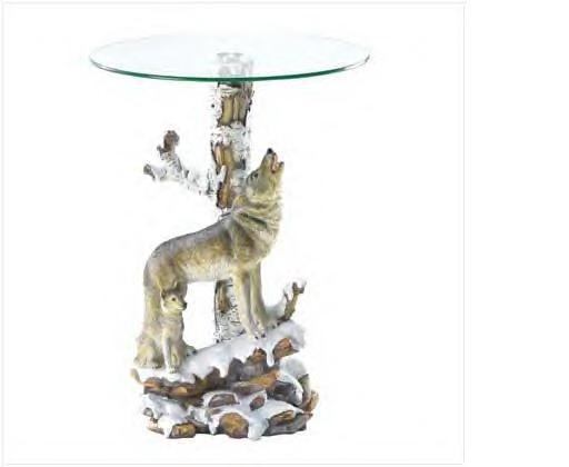 Alabaster Wolf Glass End Table