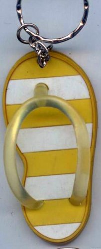 Flip Flops Beach Sandals Keychain Yellow & White Stripes #0136