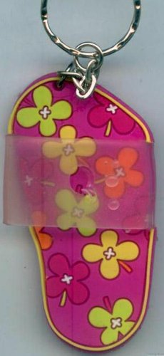 Flip Flops Beach Sandals Keychain Pink Orange Yellow & Green Flower Power #0137