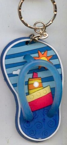 Flip Flops Beach Sandals Keychain Blue Stripes Ocean Ship #0138