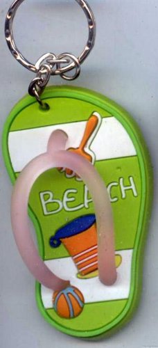 Flip Flops Beach Sandals Keychain Green Stripe Sand Toys #0104