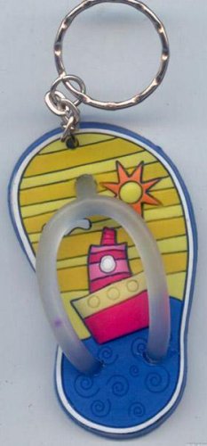 Flip Flops Beach Sandals Keychain Yellow Stripes Ocean Ship #0112