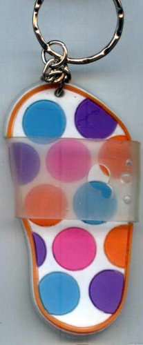 Flip Flops Beach Sandals Keychain Blue Purple Pink & Orange Polka Dots #0125
