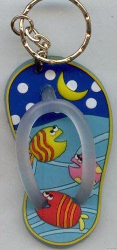 Flip Flops Beach Sandals Keychain Freaky Friends Blue Night Tropical Fish #0121