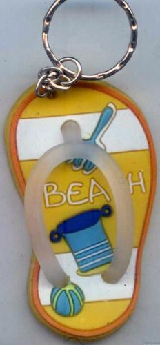 Flip Flops Beach Sandals Keychain Yellow Stripe Sand Toys #0129