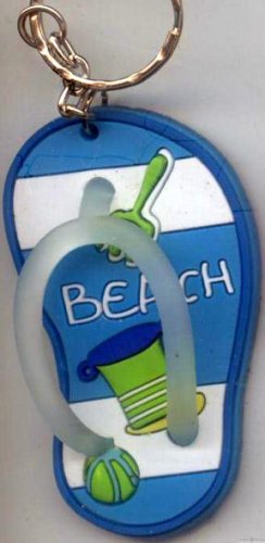 Flip Flops Beach Sandals Keychain Blue Stripe Sand Toys #0123