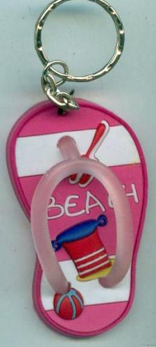 Flip Flops Beach Sandals Keychain Pink Stripe Sand Toys #0103
