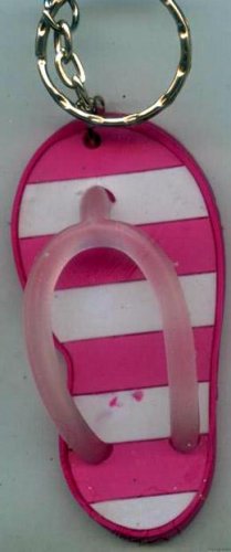 Flip Flops Beach Sandals Keychain Pink & White Stripes #0128