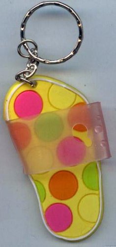 Flip Flops Beach Sandals Keychain Yellow Green Pink & Orange Polka Dots #0125