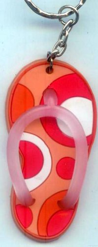 Flip Flops Beach Sandals Keychain Peach Orange Pink & White Groove Swirls #0146